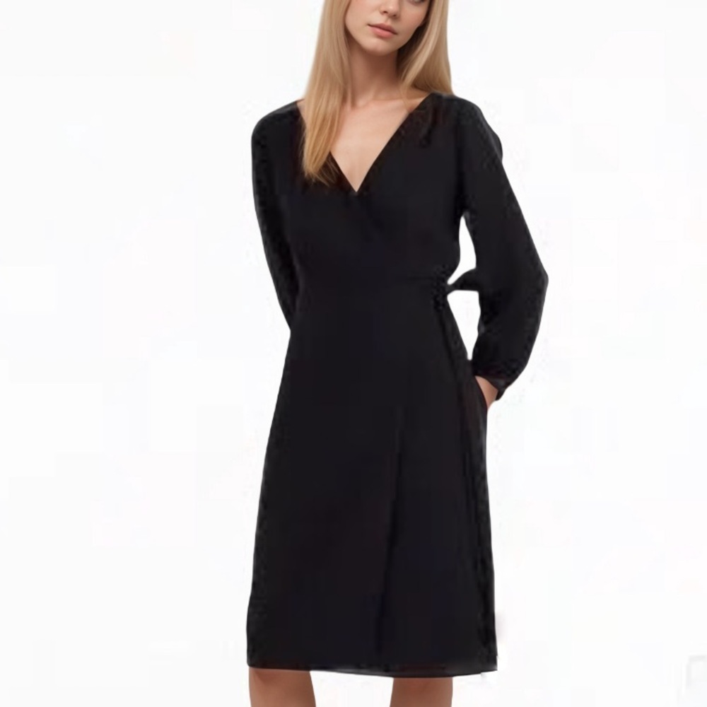J crew black wrap tie waist crepe dress ❤️